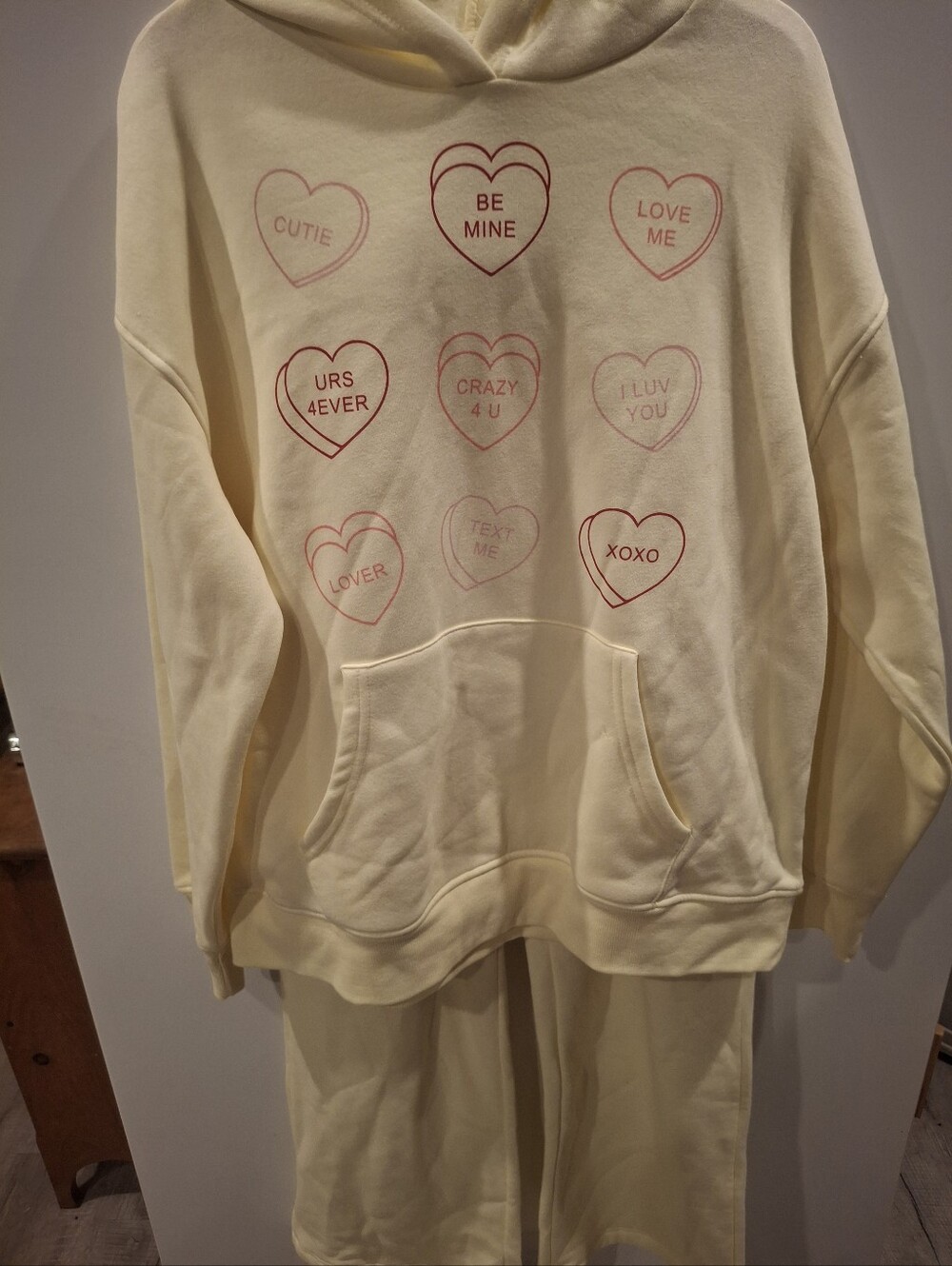 Womens Soft Yellow Heart-Print Hoodie Set